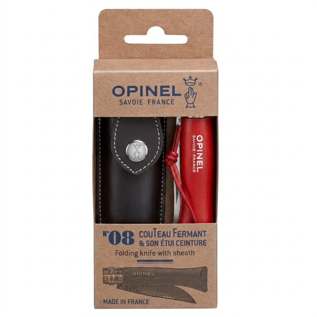 Ніж Opinel Colorama №08 Червоний + ремінець + чохол